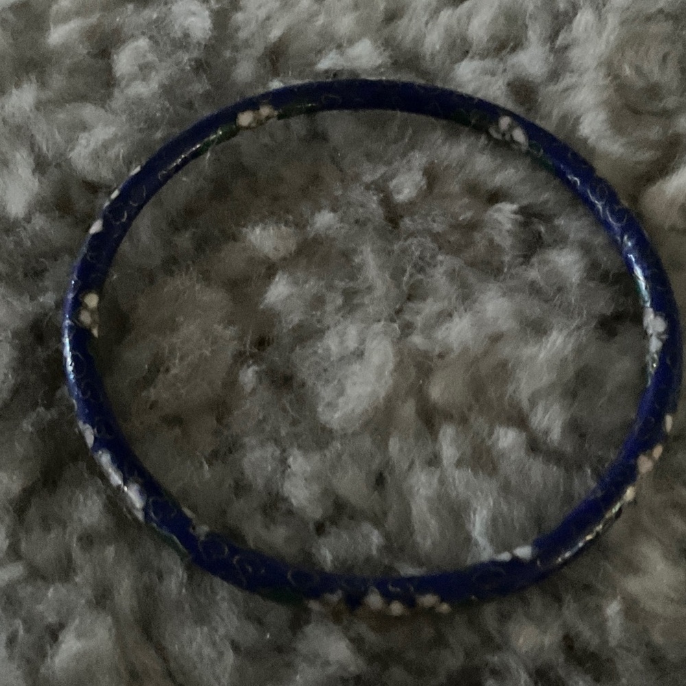 Elegant Blue Floral Bangle Cloisonné Bracelet Very Pretty 🌹🌸
